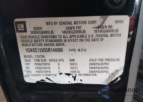 2005 Chevrolet Tahoe Ls from USA, damaged, VIN 1GNEC13V55R144986